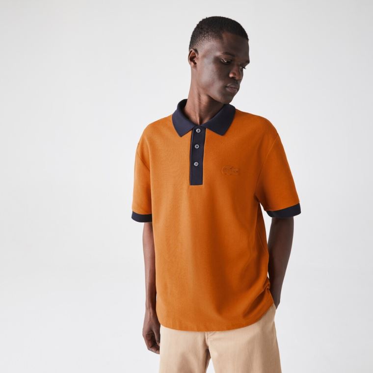 Lacoste Relaxed Fit Textured Bomulds Piqué Polo Blå Mørkeblå Blå | 6ecv32P0