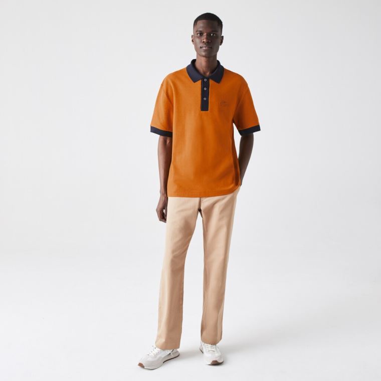 Lacoste Relaxed Fit Textured Bomulds Piqué Polo Blå Mørkeblå Blå | 6ecv32P0