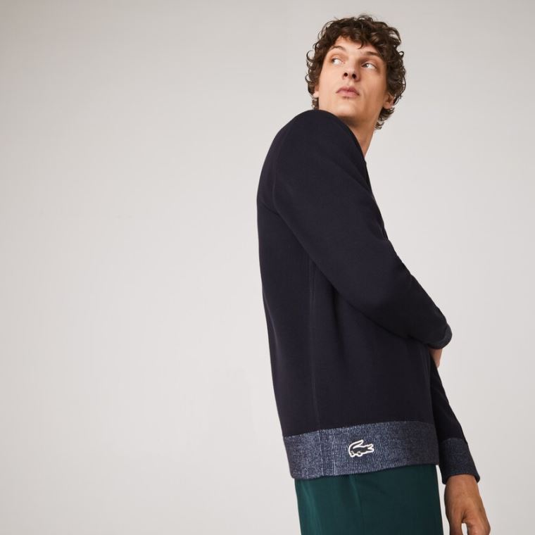 Lacoste Reversible Crew Neck Contrast Sweater Mørkeblå Blå Blå | 3pdZJmBy