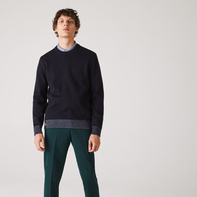 Lacoste Reversible Crew Neck Contrast Sweater Mørkeblå Blå Blå | 3pdZJmBy