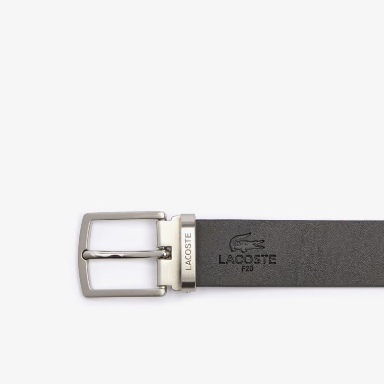 Lacoste Reversible Læder Belt And 2 Buckles Gift Set Sort Sølv | QRRYN1XD