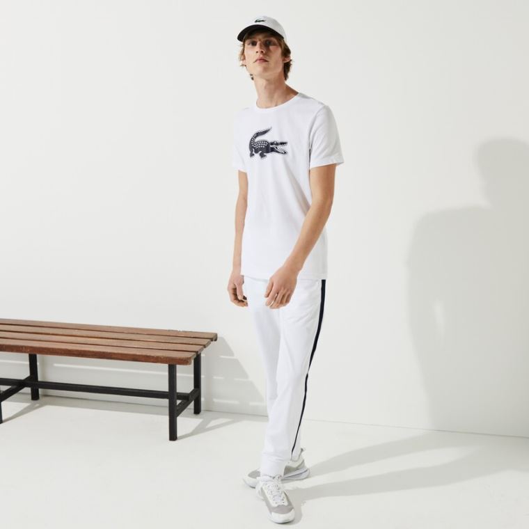 Lacoste SPORT 3D Print Crocodile Åndbar Jersey T-shirt Hvide Mørkeblå Blå | jPjRjk5N