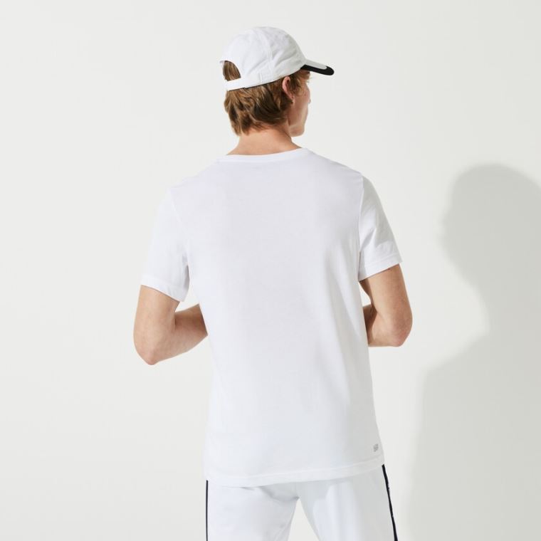 Lacoste SPORT 3D Print Crocodile Åndbar Jersey T-shirt Hvide Mørkeblå Blå | jPjRjk5N