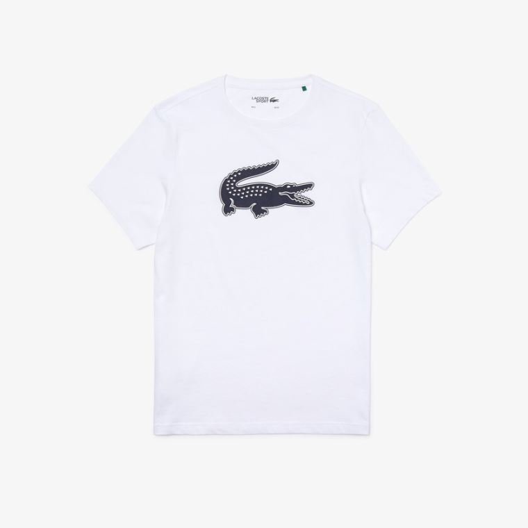 Lacoste SPORT 3D Print Crocodile Åndbar Jersey T-shirt Hvide Mørkeblå Blå | jPjRjk5N