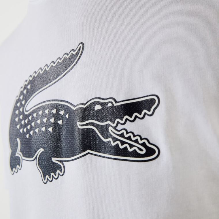 Lacoste SPORT 3D Print Crocodile Åndbar Jersey T-shirt Hvide Mørkeblå Blå | jPjRjk5N