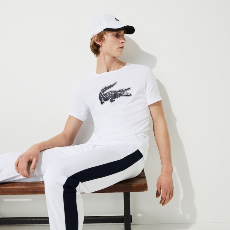 Lacoste SPORT 3D Print Crocodile Åndbar Jersey T-shirt Hvide Mørkeblå Blå | jPjRjk5N