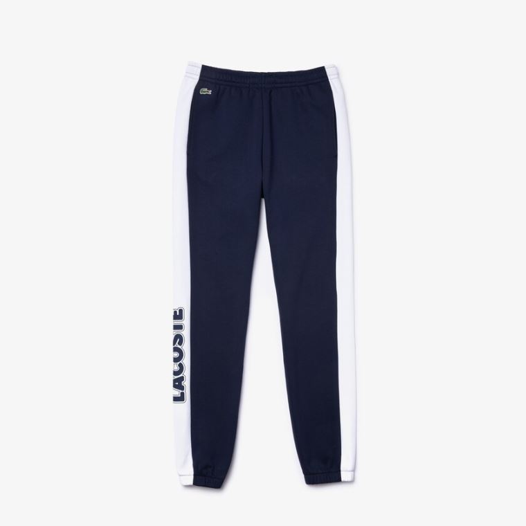 Lacoste SPORT Bicolour Fleece Jogging Pants Mørkeblå Blå Hvide | 7kQjjY1P