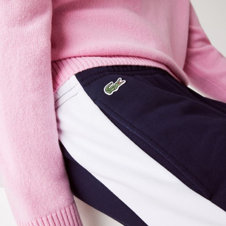 Lacoste SPORT Bicolour Fleece Jogging Pants Mørkeblå Blå Hvide | 7kQjjY1P