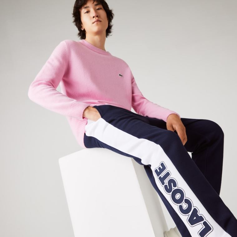 Lacoste SPORT Bicolour Fleece Jogging Pants Mørkeblå Blå Hvide | 7kQjjY1P