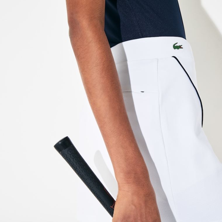 Lacoste SPORT Built-in Shorty Åndbar Stretch Golf Skirt Hvide Mørkeblå Blå | N7fHVCqp