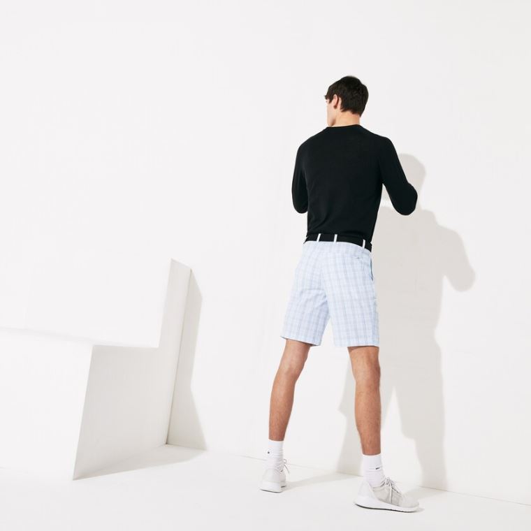 Lacoste SPORT Checked Stretch Golf Bermudas Hvide Mørkeblå Blå Lysegrå Turkis | 0a5DzbPx