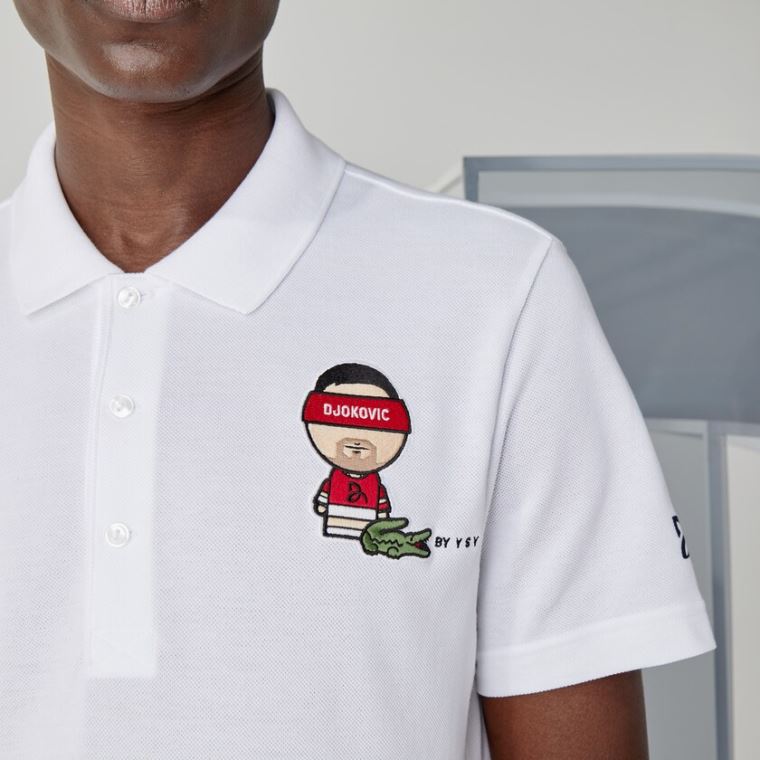 Lacoste SPORT Collab Youssef SY Bomulds Piqué Polo Shirt Hvide Mørkeblå Blå | L4sBabtj