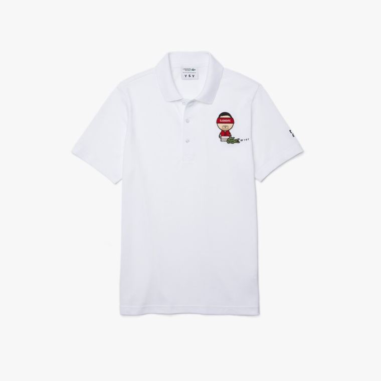 Lacoste SPORT Collab Youssef SY Bomulds Piqué Polo Shirt Hvide Mørkeblå Blå | L4sBabtj