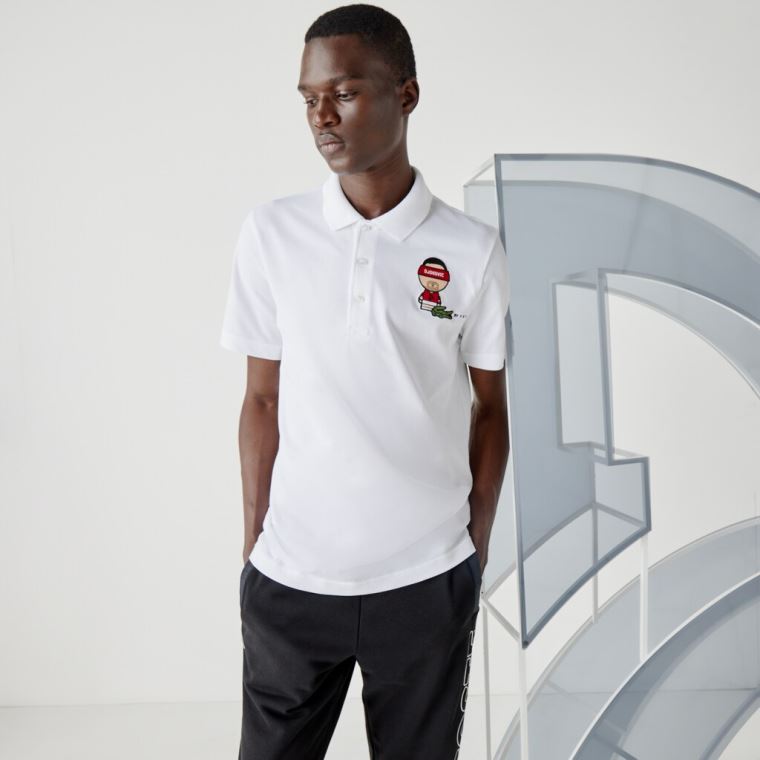 Lacoste SPORT Collab Youssef SY Bomulds Piqué Polo Shirt Hvide Mørkeblå Blå | q2adcXr2