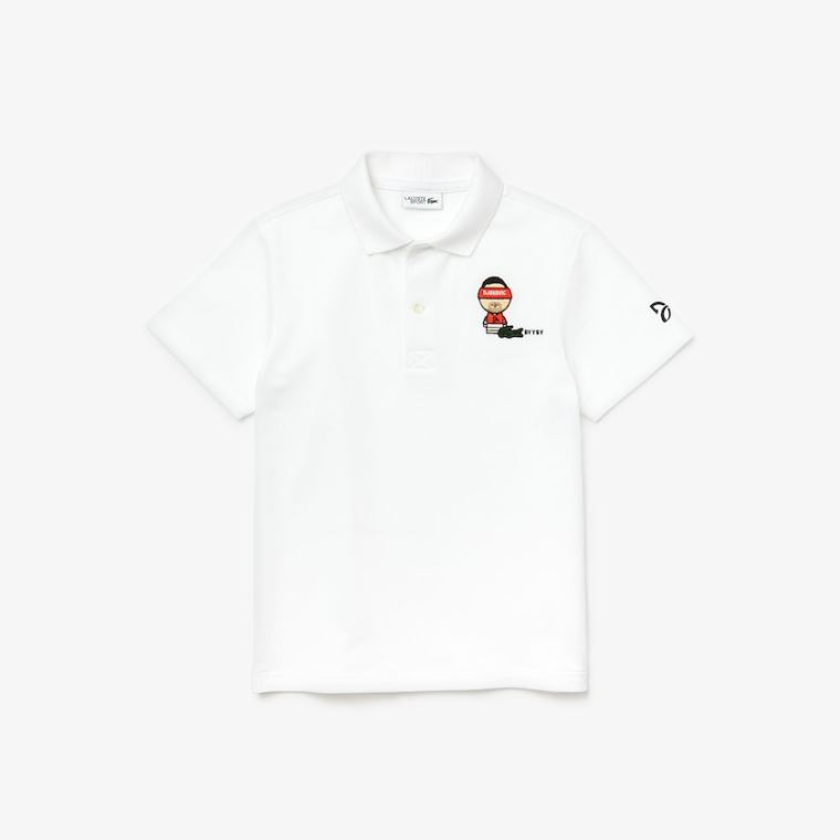 Lacoste SPORT Collab Youssef Sy Embroidered Piqué Polo Hvide Mørkeblå Blå | CfIeayis