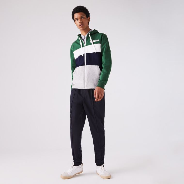 Lacoste SPORT Colourblock Fleece Zip Sweatshirt Grøn Mørkeblå Blå Grå Hvide | oSXxE1cF