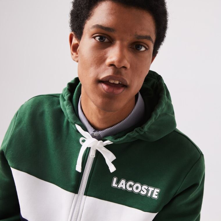 Lacoste SPORT Colourblock Fleece Zip Sweatshirt Grøn Mørkeblå Blå Grå Hvide | oSXxE1cF