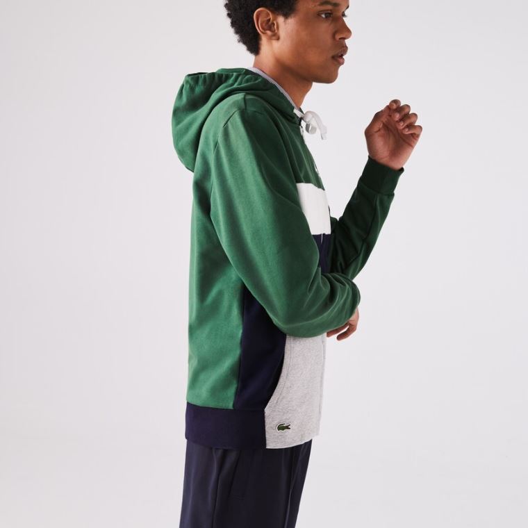 Lacoste SPORT Colourblock Fleece Zip Sweatshirt Grøn Mørkeblå Blå Grå Hvide | oSXxE1cF