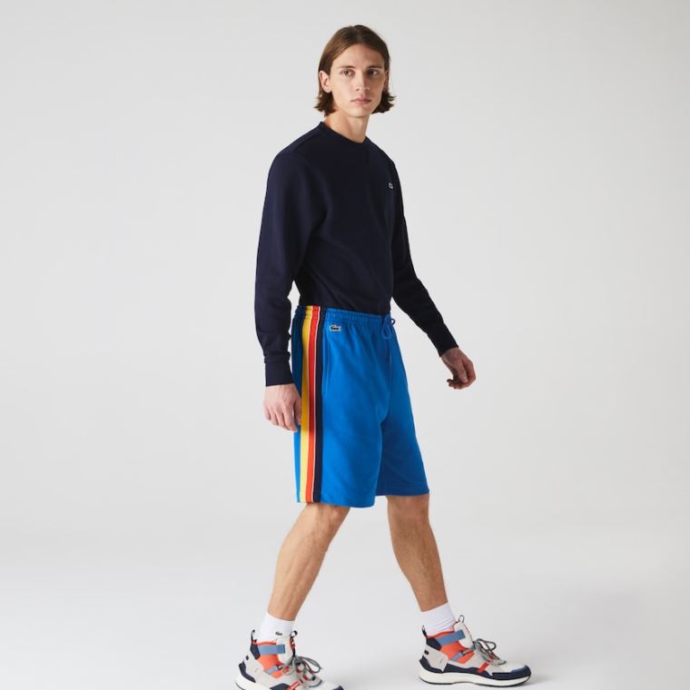 Lacoste SPORT Contrast Band Fleece Shorts Blå Gul Rød Mørkeblå Blå Hvide | 4DWGdYiQ