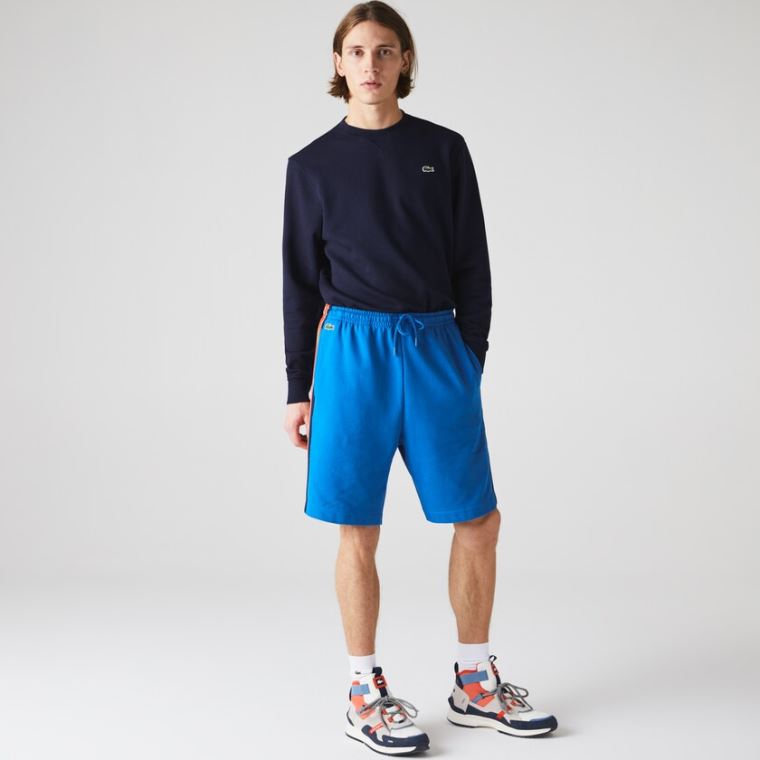 Lacoste SPORT Contrast Band Fleece Shorts Blå Gul Rød Mørkeblå Blå Hvide | 4DWGdYiQ