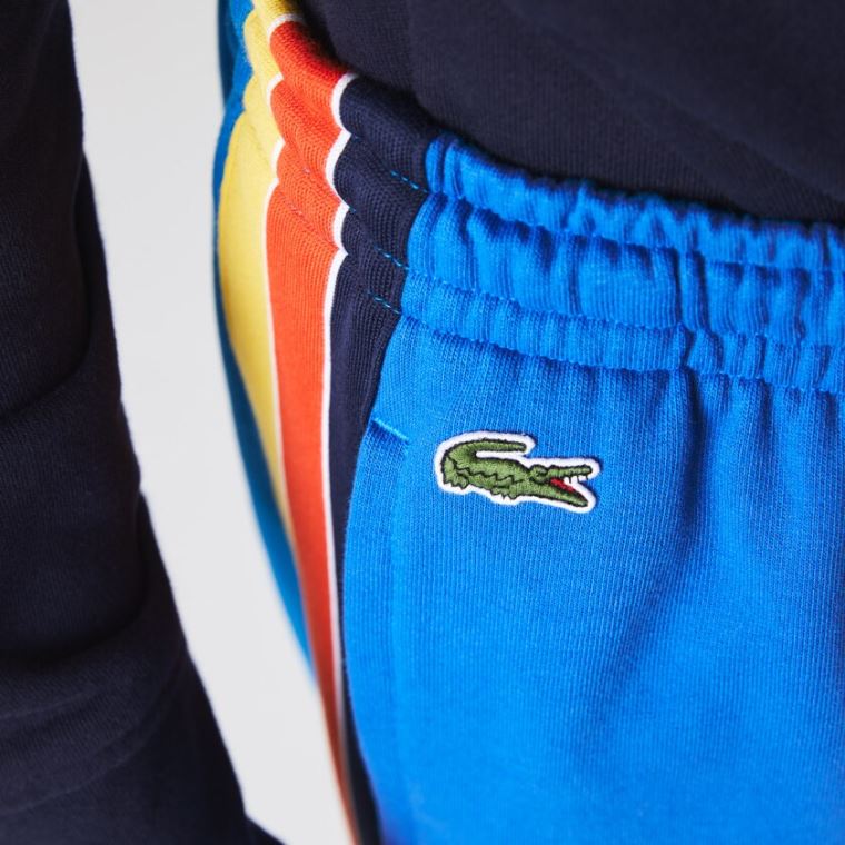 Lacoste SPORT Contrast Band Fleece Shorts Blå Gul Rød Mørkeblå Blå Hvide | 4DWGdYiQ