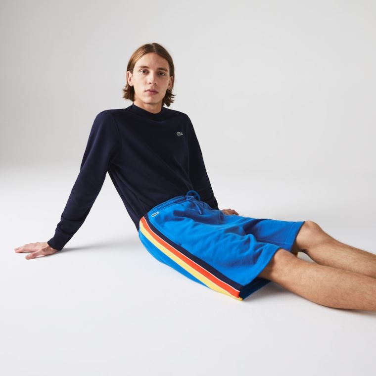 Lacoste SPORT Contrast Band Fleece Shorts Blå Gul Rød Mørkeblå Blå Hvide | 4DWGdYiQ