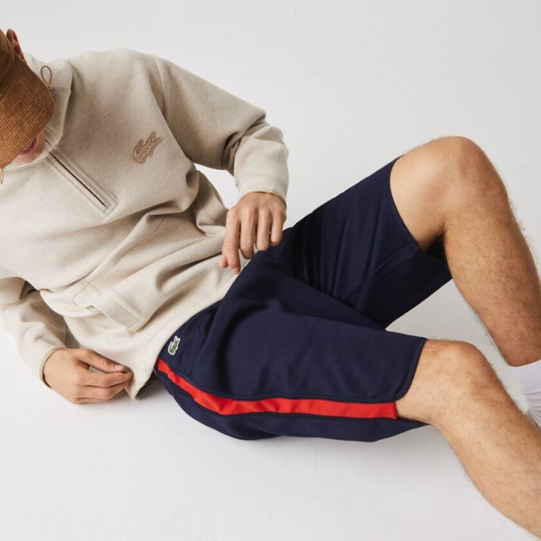 Lacoste SPORT Contrast Bands Bomulds Blend Shorts Mørkeblå Blå Rød | 0sEFwZEs