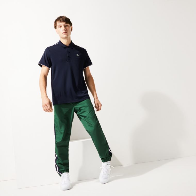 Lacoste SPORT Contrast Piping Åndbar Piqué Polo Shirt Mørkeblå Blå Hvide | Y3Hoi9Jm