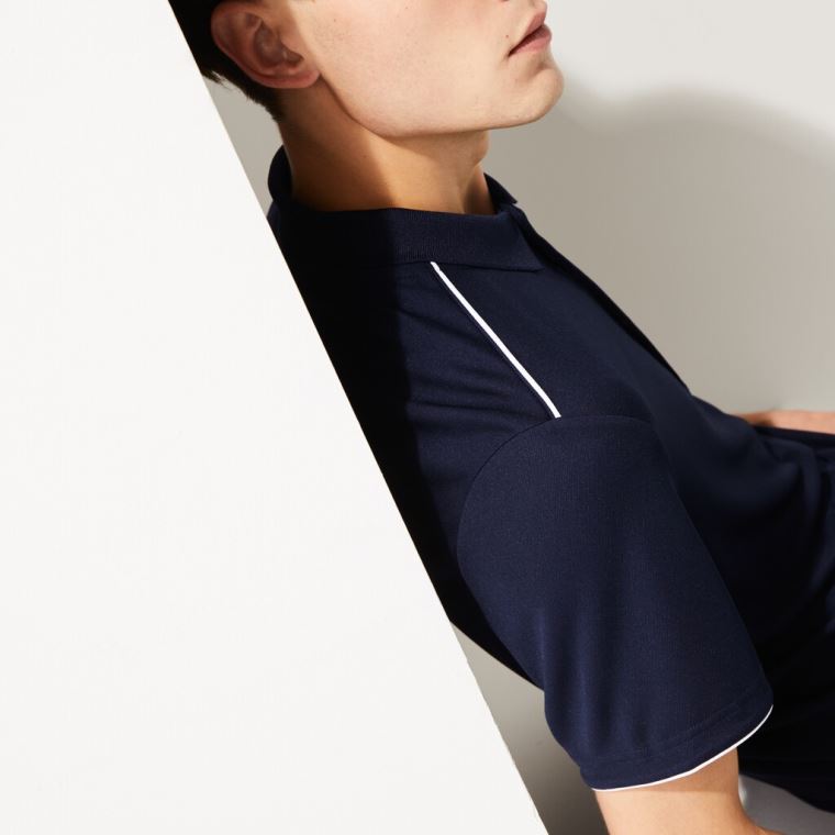 Lacoste SPORT Contrast Piping Åndbar Piqué Polo Shirt Mørkeblå Blå Hvide | Y3Hoi9Jm