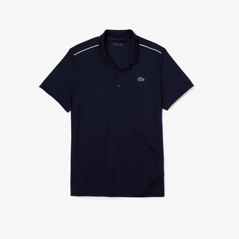 Lacoste SPORT Contrast Piping Åndbar Piqué Polo Shirt Mørkeblå Blå Hvide | Y3Hoi9Jm