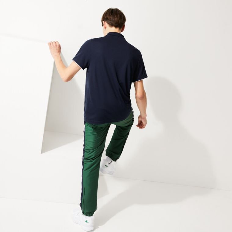 Lacoste SPORT Contrast Piping Åndbar Piqué Polo Shirt Mørkeblå Blå Hvide | xaCpCmBS