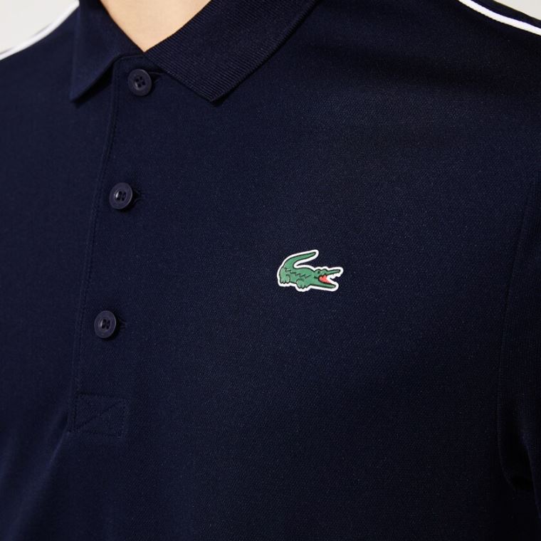 Lacoste SPORT Contrast Piping Åndbar Piqué Polo Shirt Mørkeblå Blå Hvide | xaCpCmBS