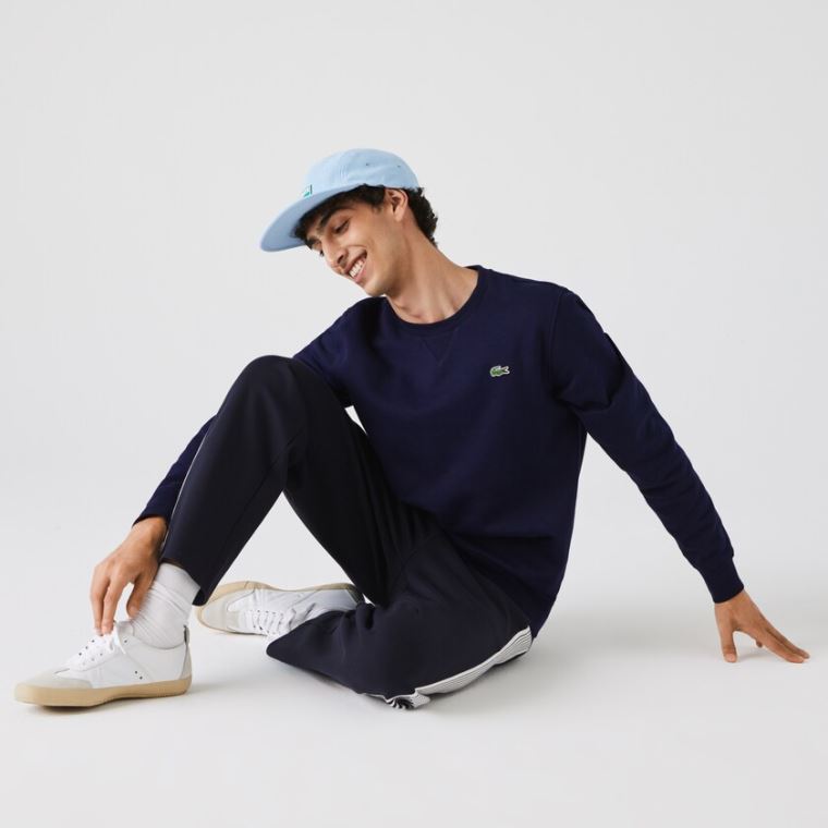 Lacoste SPORT Crew Neck Fleece Sweatshirt Mørkeblå Blå | 7piETtW3