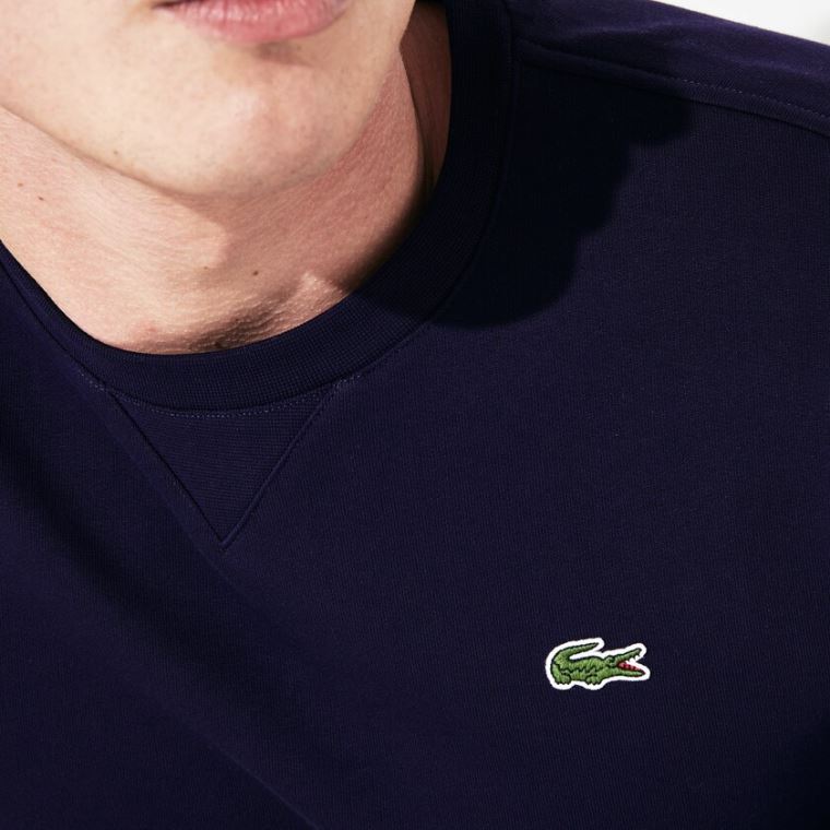 Lacoste SPORT Crew Neck Fleece Sweatshirt Mørkeblå Blå | 7piETtW3