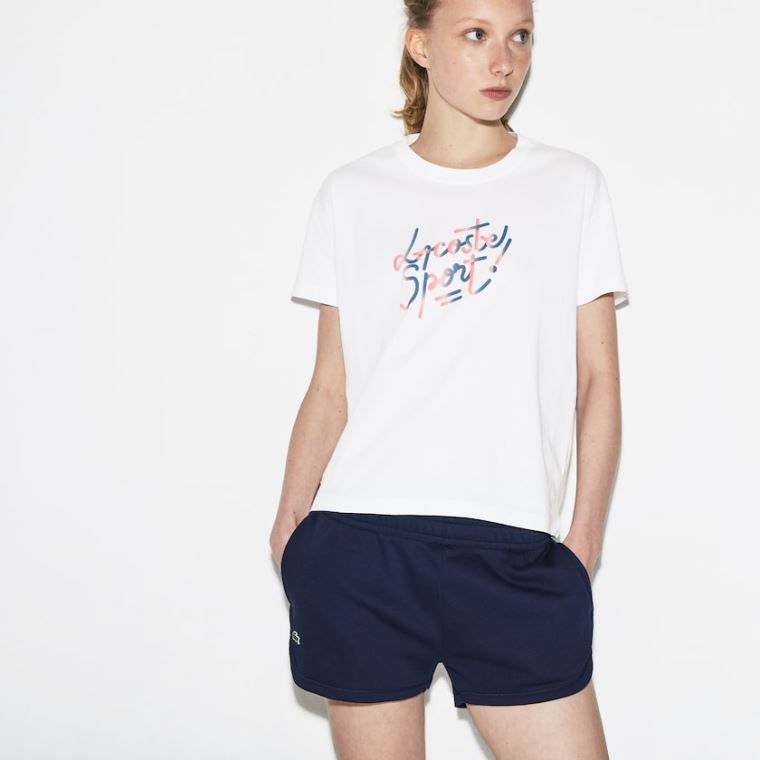 Lacoste SPORT Crew Neck Shaded Design Tennis T-shirt Hvide Rød Lyserød Blå | RiDDQj7l