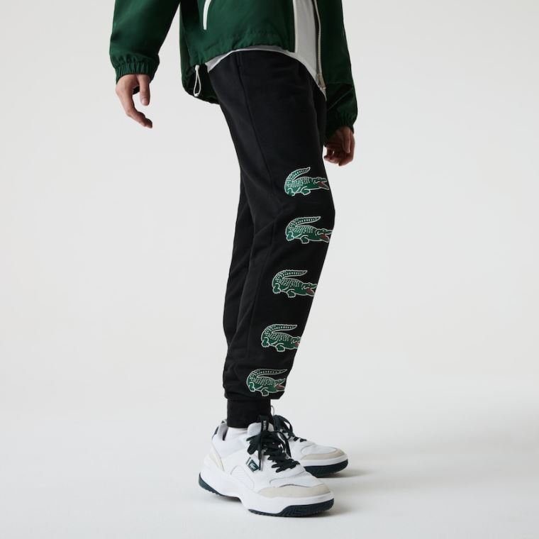 Lacoste SPORT Crocodile Print Fleece Jogging Pants Sort | yAhmyB04