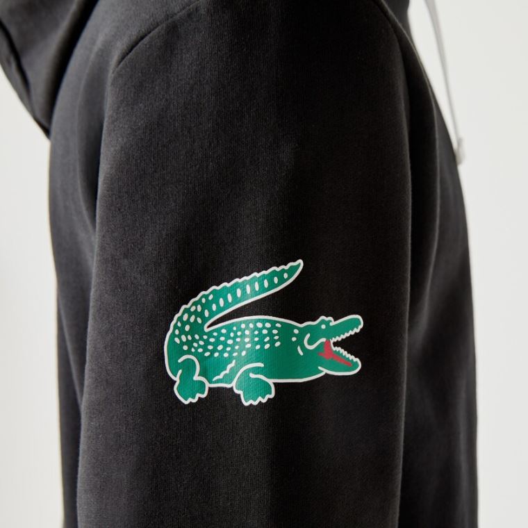 Lacoste SPORT Crocodile Print Hætte Bomulds Sweatshirt Sort | 82k5DOHZ