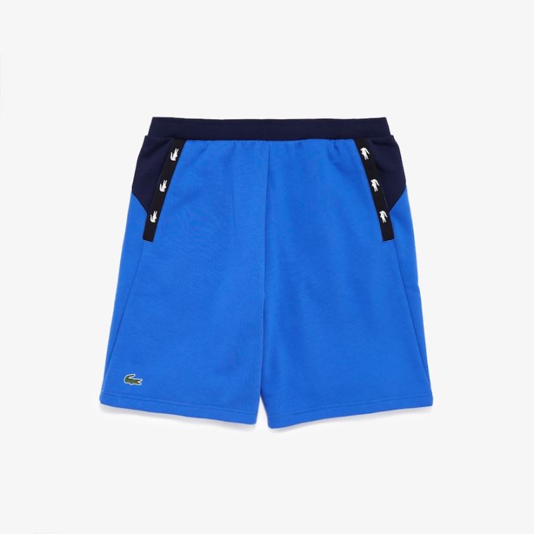 Lacoste SPORT Crocodile Striped Colorblock Fleece Shorts Blå Mørkeblå Blå | iCThERAt