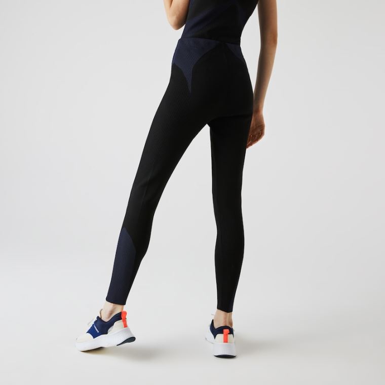 Lacoste SPORT Ergonomic Knit Leggings Sort Mørkeblå Blå | ZZ3krigN