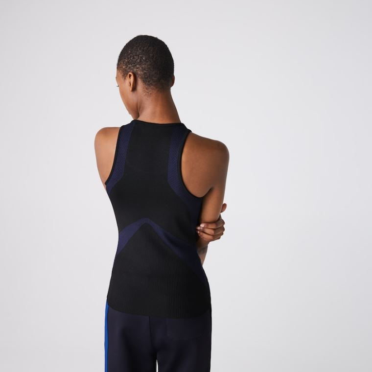 Lacoste SPORT Ergonomic Knit Tank Top Sort Mørkeblå Blå | S4Nen7rO