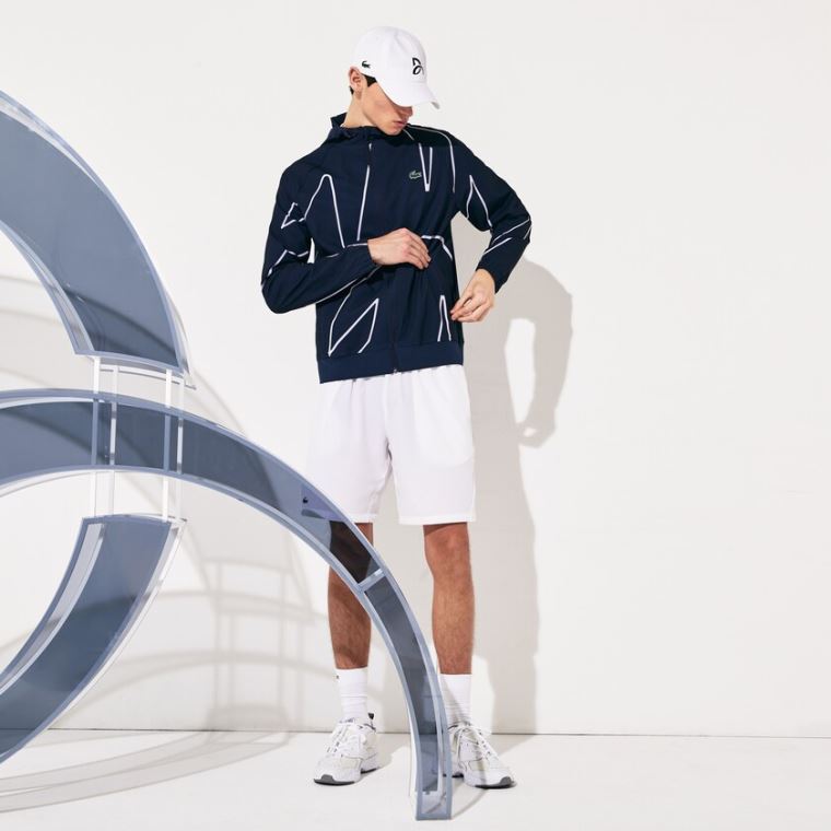 Lacoste SPORT French Open Hætte Zip Jacket Mørkeblå Blå Hvide | CvxnLsez