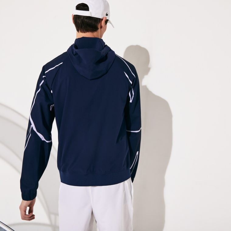 Lacoste SPORT French Open Hætte Zip Jacket Mørkeblå Blå Hvide | CvxnLsez