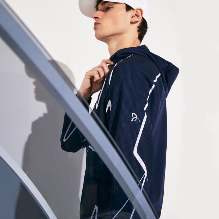 Lacoste SPORT French Open Hætte Zip Jacket Mørkeblå Blå Hvide | CvxnLsez