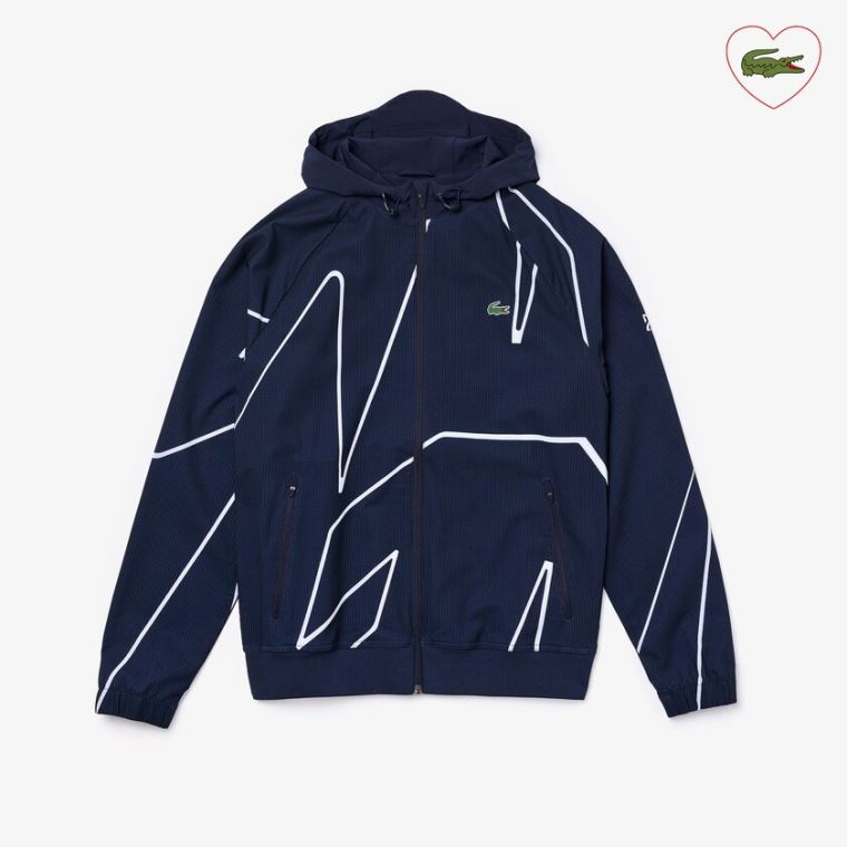 Lacoste SPORT French Open Hætte Zip Jacket Mørkeblå Blå Hvide | CvxnLsez