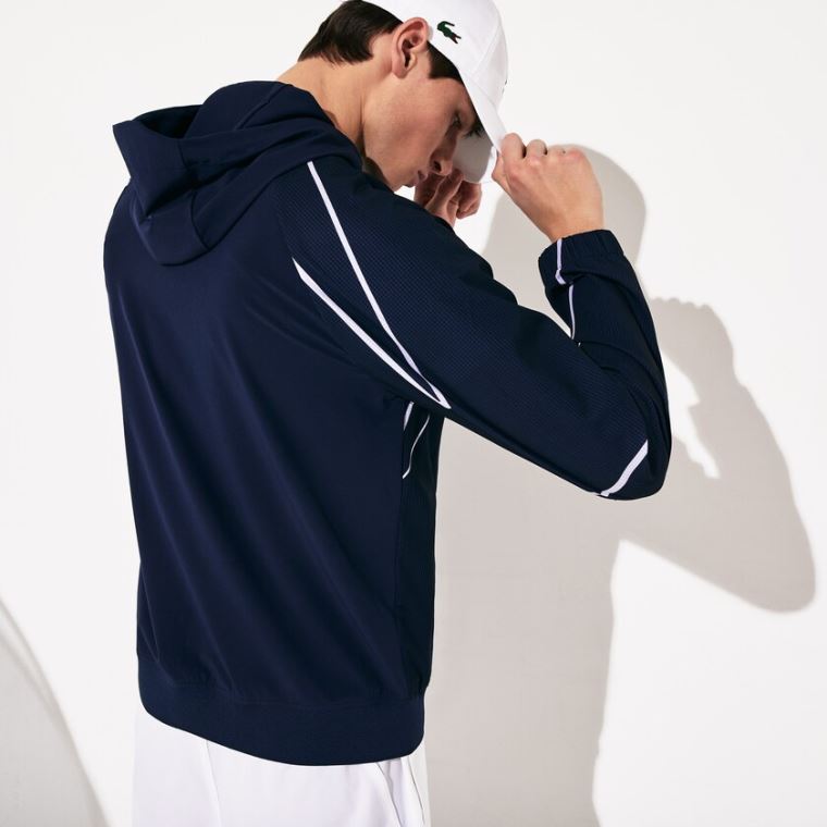 Lacoste SPORT French Open Hætte Zip Jacket Mørkeblå Blå Hvide | CvxnLsez