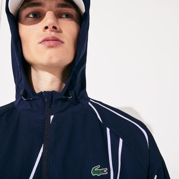 Lacoste SPORT French Open Hætte Zip Jacket Mørkeblå Blå Hvide | CvxnLsez