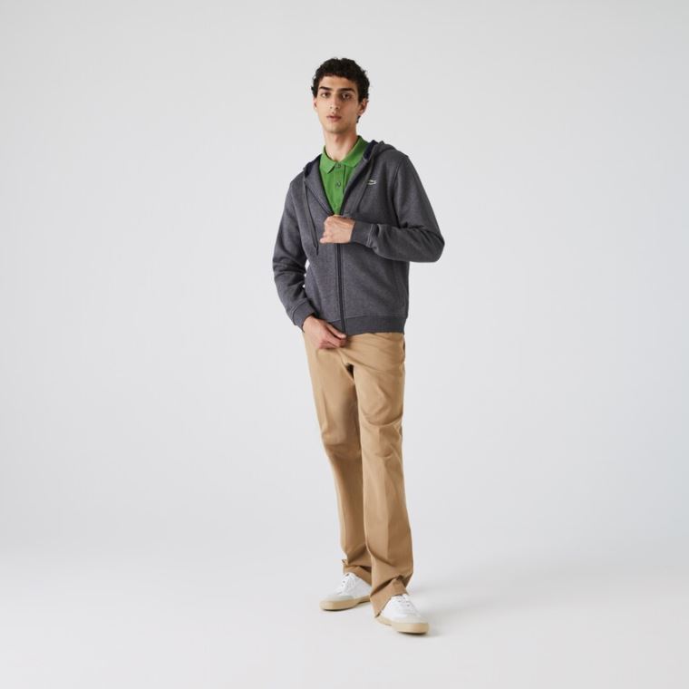 Lacoste SPORT Full-Zip Fleece Hoodie Grå Mørkeblå Blå | XdPOG2sB