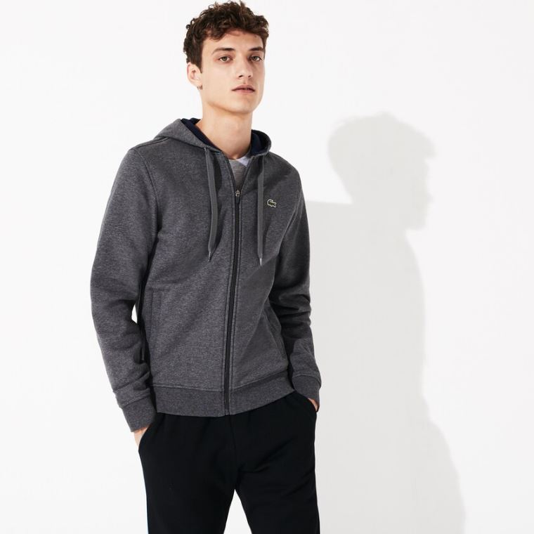 Lacoste SPORT Full-Zip Fleece Hoodie Grå Mørkeblå Blå | XdPOG2sB