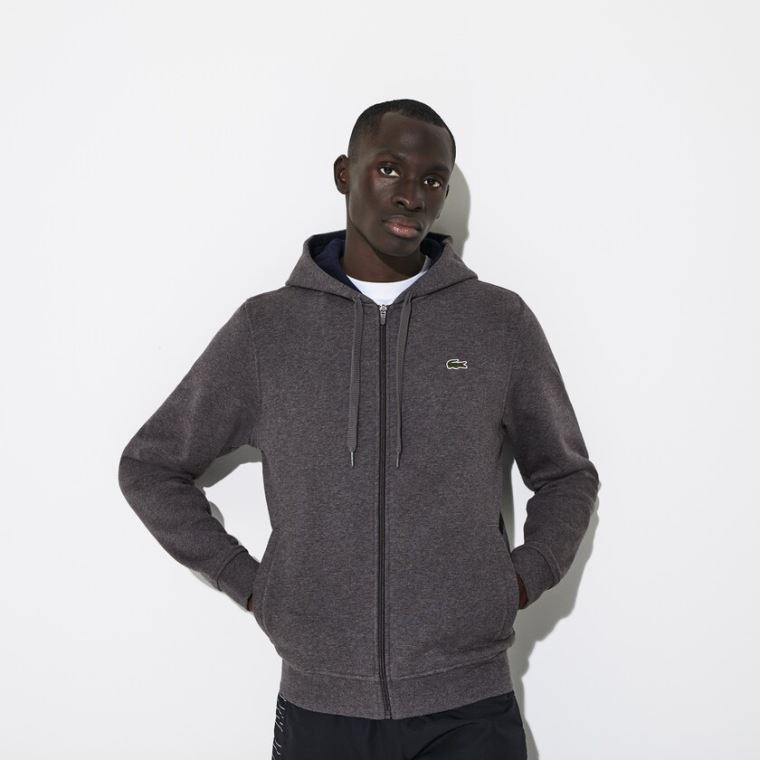 Lacoste SPORT Full-Zip Fleece Hoodie Grå Mørkeblå Blå | XdPOG2sB