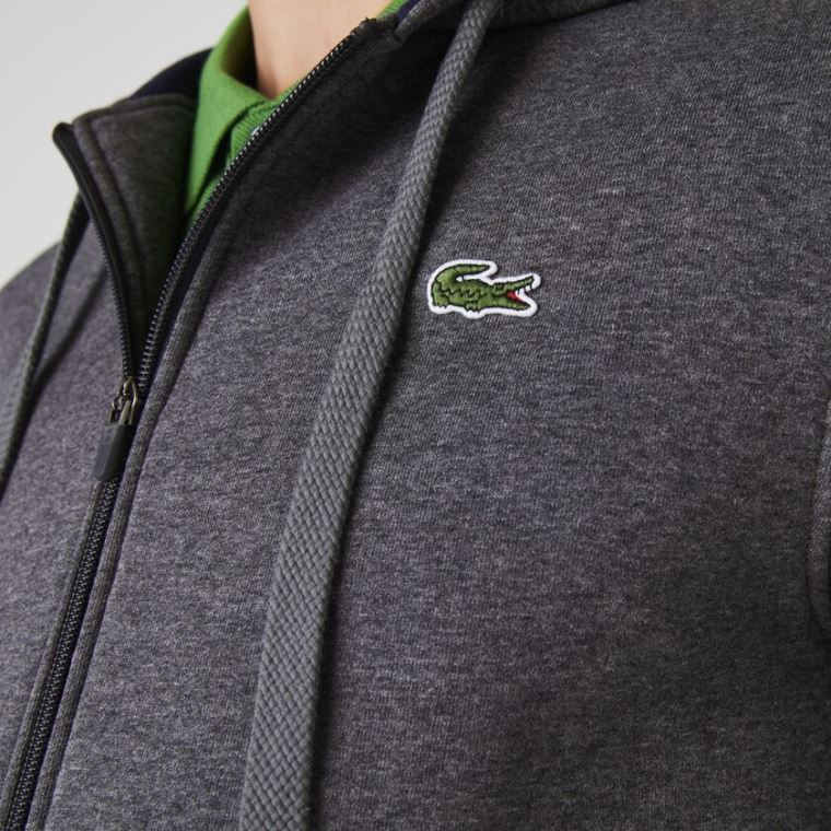 Lacoste SPORT Full-Zip Fleece Hoodie Grå Mørkeblå Blå | XdPOG2sB